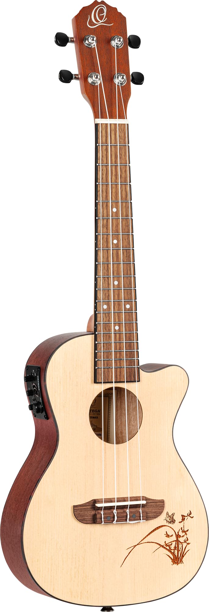 Ortega Guitars Concert Ukulele Electro-Acoustic – Bonfire Series – with Cutaway – Spruce, Sapele, Natural (RU5CE)