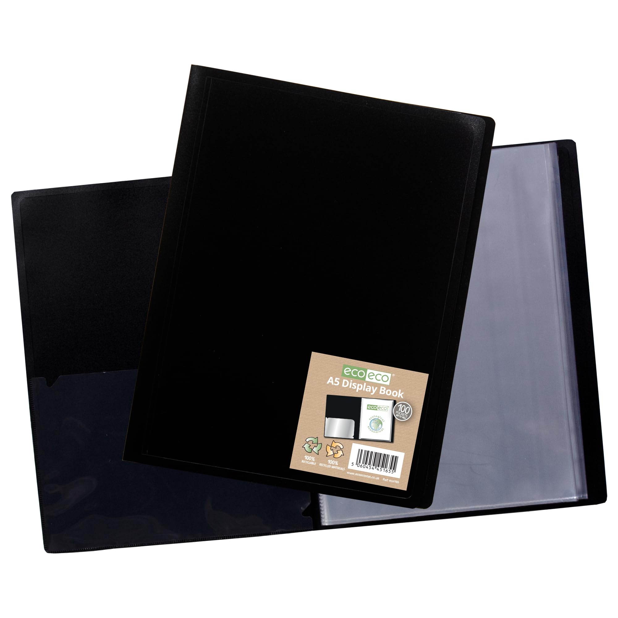 Eco-Eco Black A5 100% Recycled 100 Pocket Flexible Cover Portfolio Book Folder Display Book, Eco165