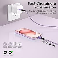Vista 2 de Paquete de 3 cables USB C de 6 pies, 3A60 W USB A a USB C de carga rápida, cargador trenzado de nailon duradero tipo C compatible con Galaxy S22