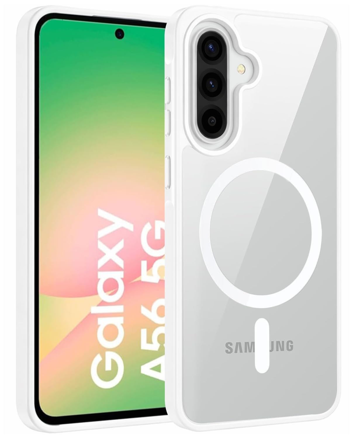 DIZORO Compatible Samsung Galaxy A56 5g Case,Compatible with MagSafe, Non Yellow Military-Grade Drop Protection & Hard PC Back Cover Slim Transparent Anti-Scratch Shockproof Phone Case- MagWhite-image-30