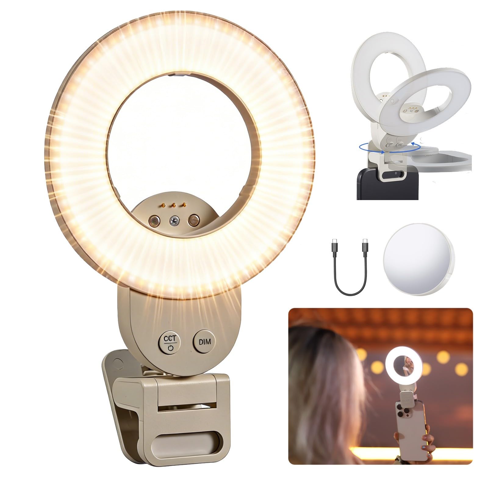 Godox LR30Bi LED Luce Selfie Smartphone, Ring Light Portable USB-C Bi-Color | Luce Morbida CRI97+, 2800K-6500K, Specchio Rimovibile, Ideale per TikTok, Make-up, Vlog e Videochiamate.