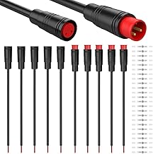 Xiatiaosann 5 paires de câbles d'extension étanches Julet 2 broches pour vélo électrique - 20 cm de câble femelle et mâle pour éclairage de vélo électrique avec 20 tubes thermorétractables