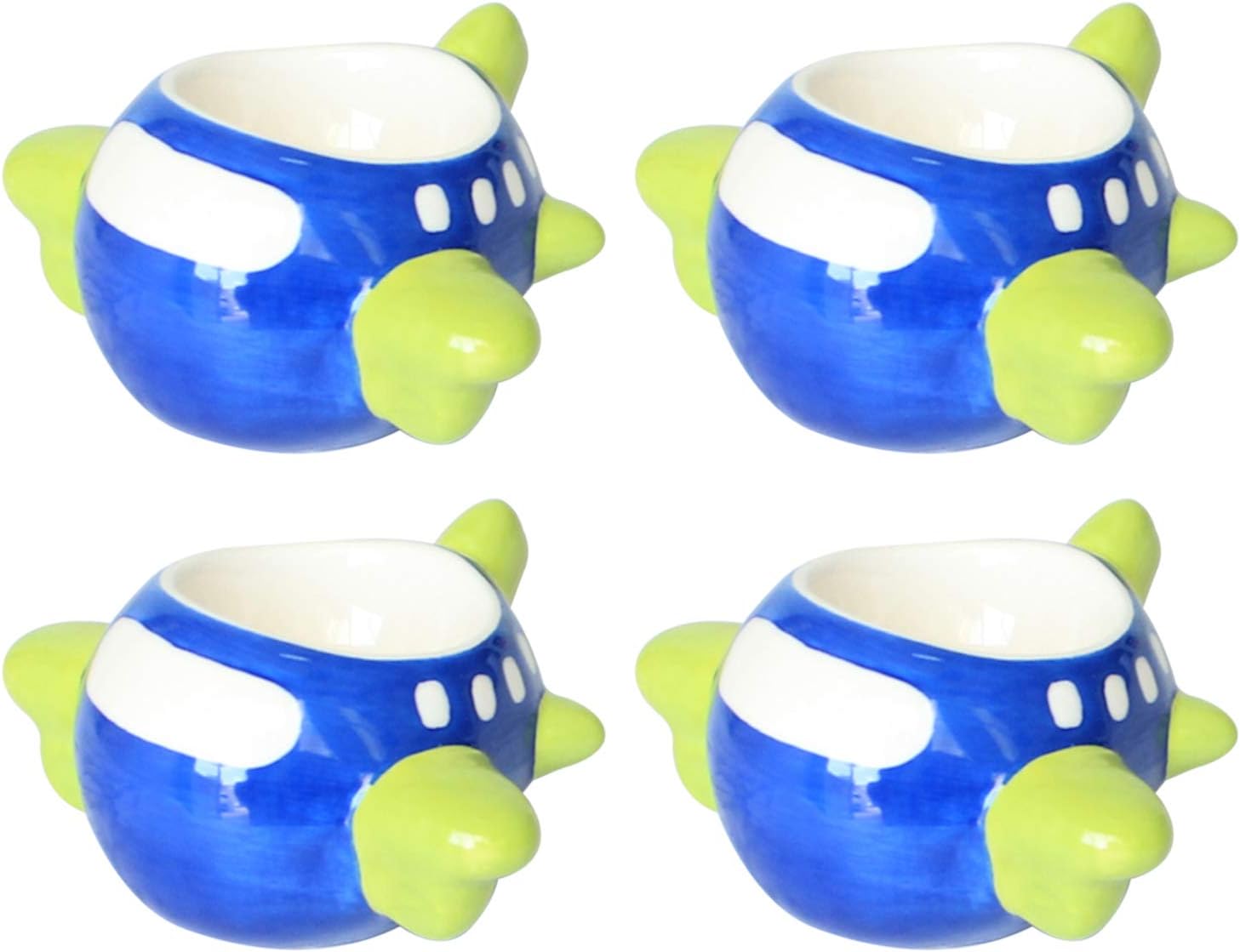 Funny Porcelain Egg Cup Set for Children,Football,Set of 6 (Airplane 1 Set of 4)