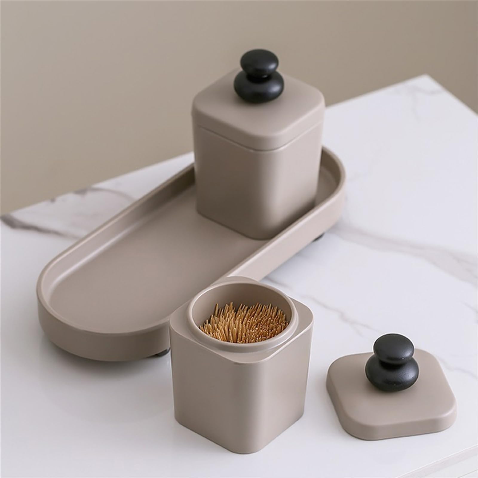 Zahnstocherhalter Desktop Zahnstocher Jar Mehrzweck Lagerung Jar Haushalts Kreative Einfache Zahnseide Box Baumwolle Tupfer Lagerung Box Zahnstocherhalter-Spender(A)