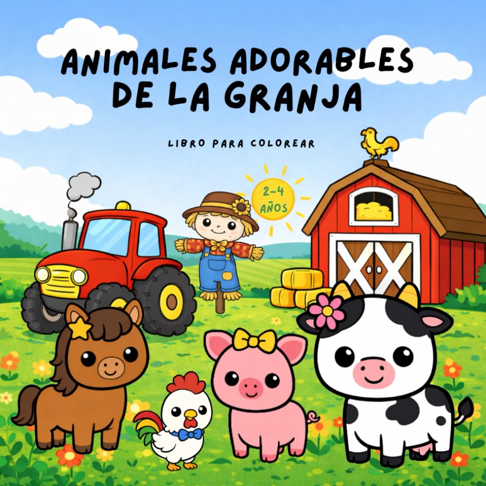 Animales adorables de la granja: Libro para colorear infantil