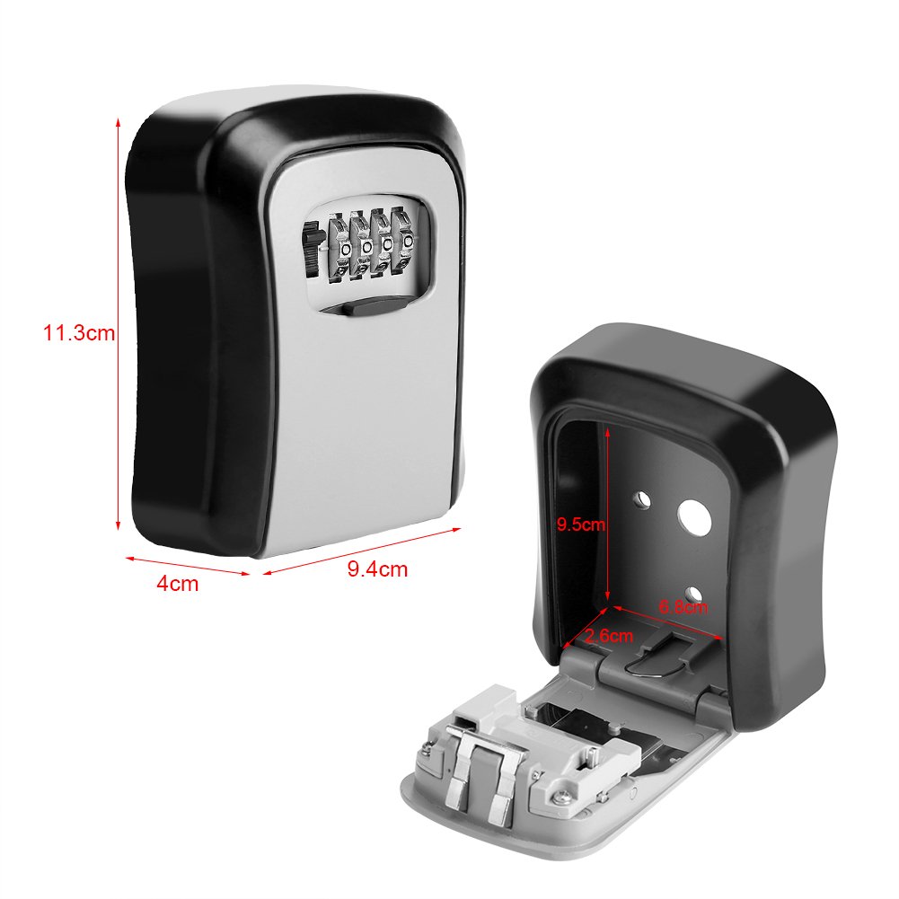 Yosoo Aluminium Key Lock Box 4 Digit Combination Wall Mount Key Safe Security Storage Box For Sharing Keys Securely Indoor And Outdoor, Black, Aluminum 1