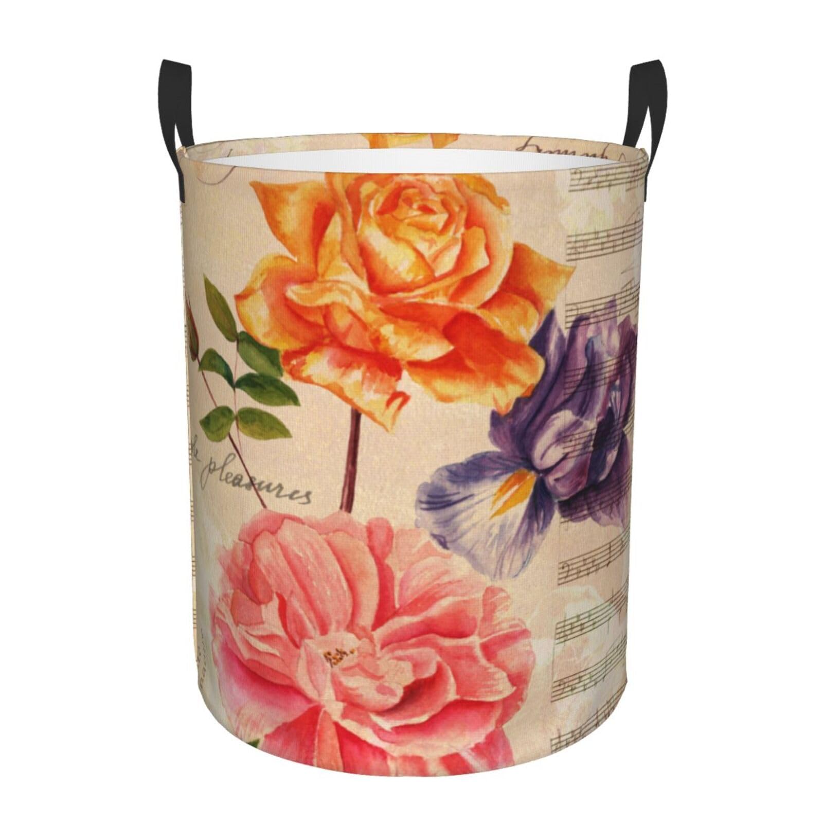 Laundry Hamper Vintage Bouquet Laundry Basket Waterproof Personality Fashion Hampers for Laundry Large Collapsible Laundry Basket Storage Basket for Dorm and Home
