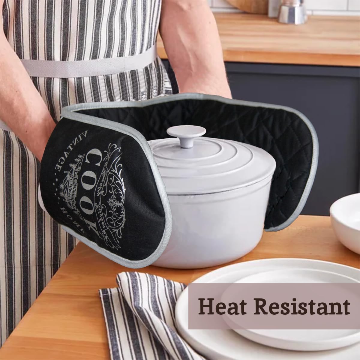 Premier Housewares Podwójna rękawica do piekarnika, Vintage Home Black Edition, na zewnątrz: 100% bawełna