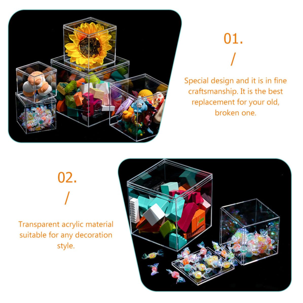 EXCEART Caja cúbica de Almacenamiento para Objetos de colección y Dulces, 12 Unidades con Tapa fácil de Abrir, Organizador Transparente para Manualidades y decoración