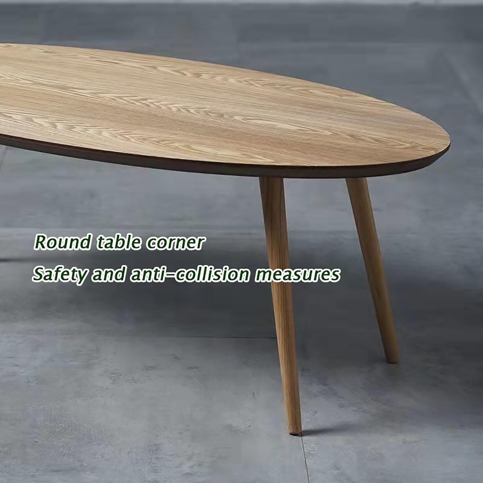 Nowoczesny owalny stolik kawowy z połowy wieku z rustykalnym wzorem wiejskiego stołu MDF i nogami z litego drewna idealny do salonu, sypialni i biura 45 cm wysokość 120 cm x 60 cm wymiary