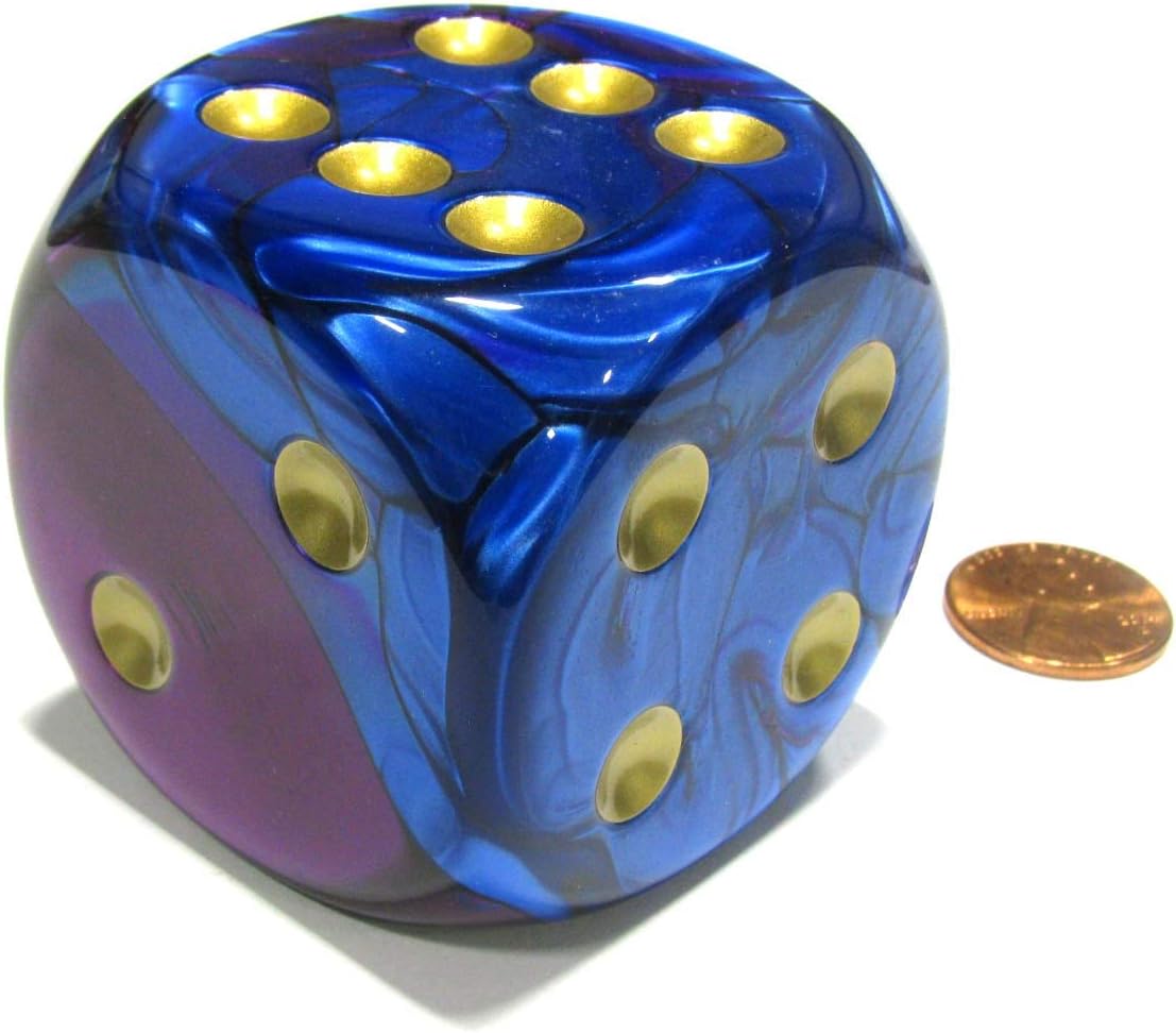 Blue and Purple Gemini With Gold Pips 50mm (2in) D6 Die Chessex