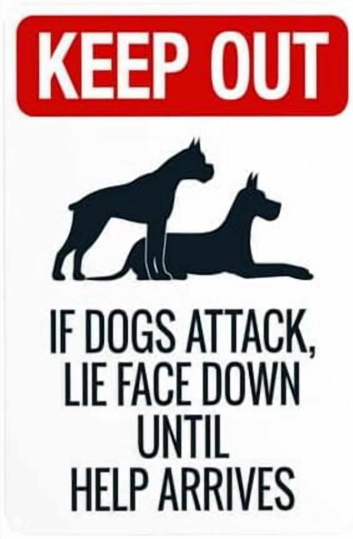 (2-Pack) Metal Tin Sign Keep Out If Dogs Attack Lie Face Down Until Help Arrives Warning Sign, Beware Of Dog Signs for Home Street Wall Caution Custom Decor 8 x 12 Inch