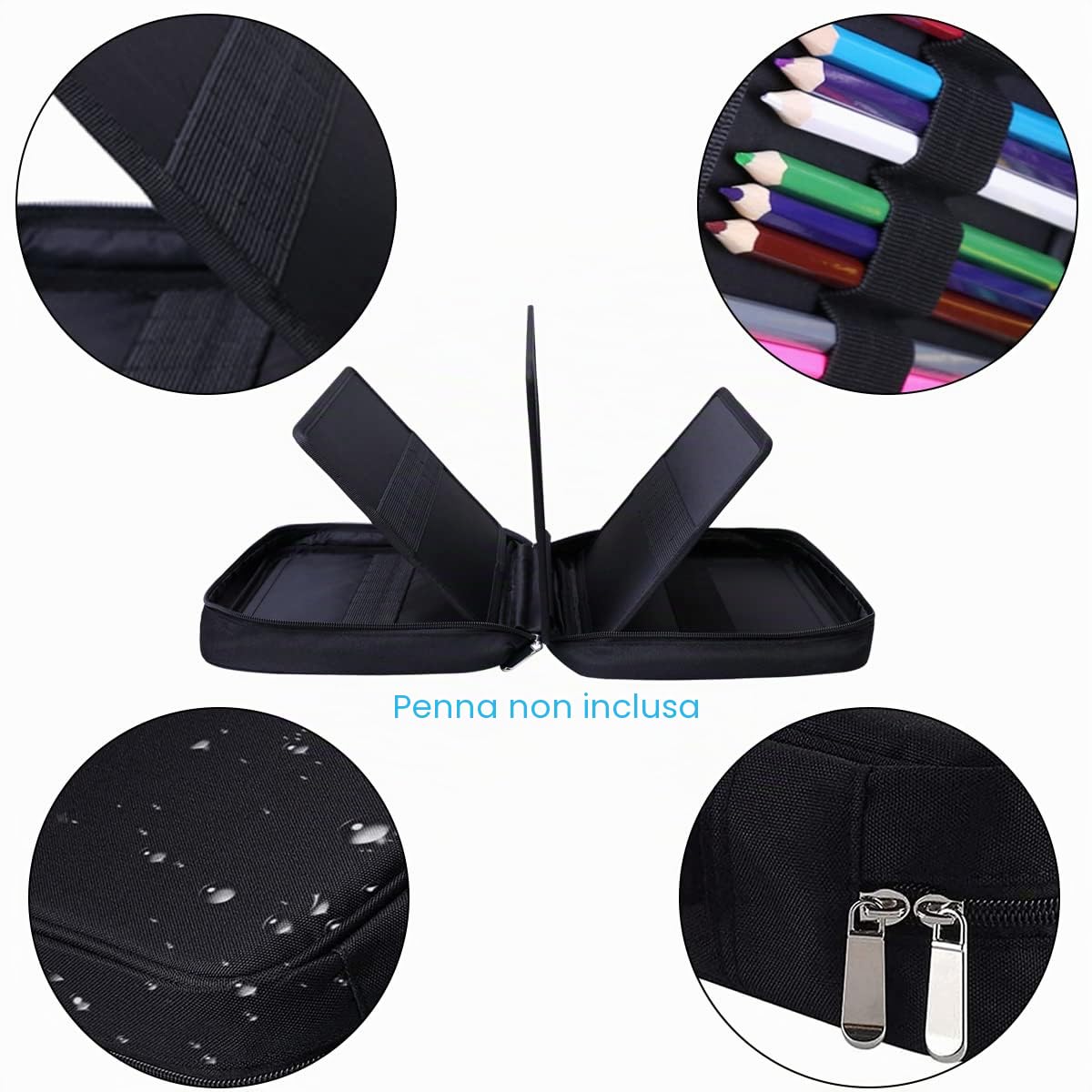 JAKAGO Astuccio per 220 matite colorate,grande capacità,multistrato,impermeabile,per pastelli acquerellabili,pennarelli e penne gel,ottimo regalo per studenti di arte (Nero)