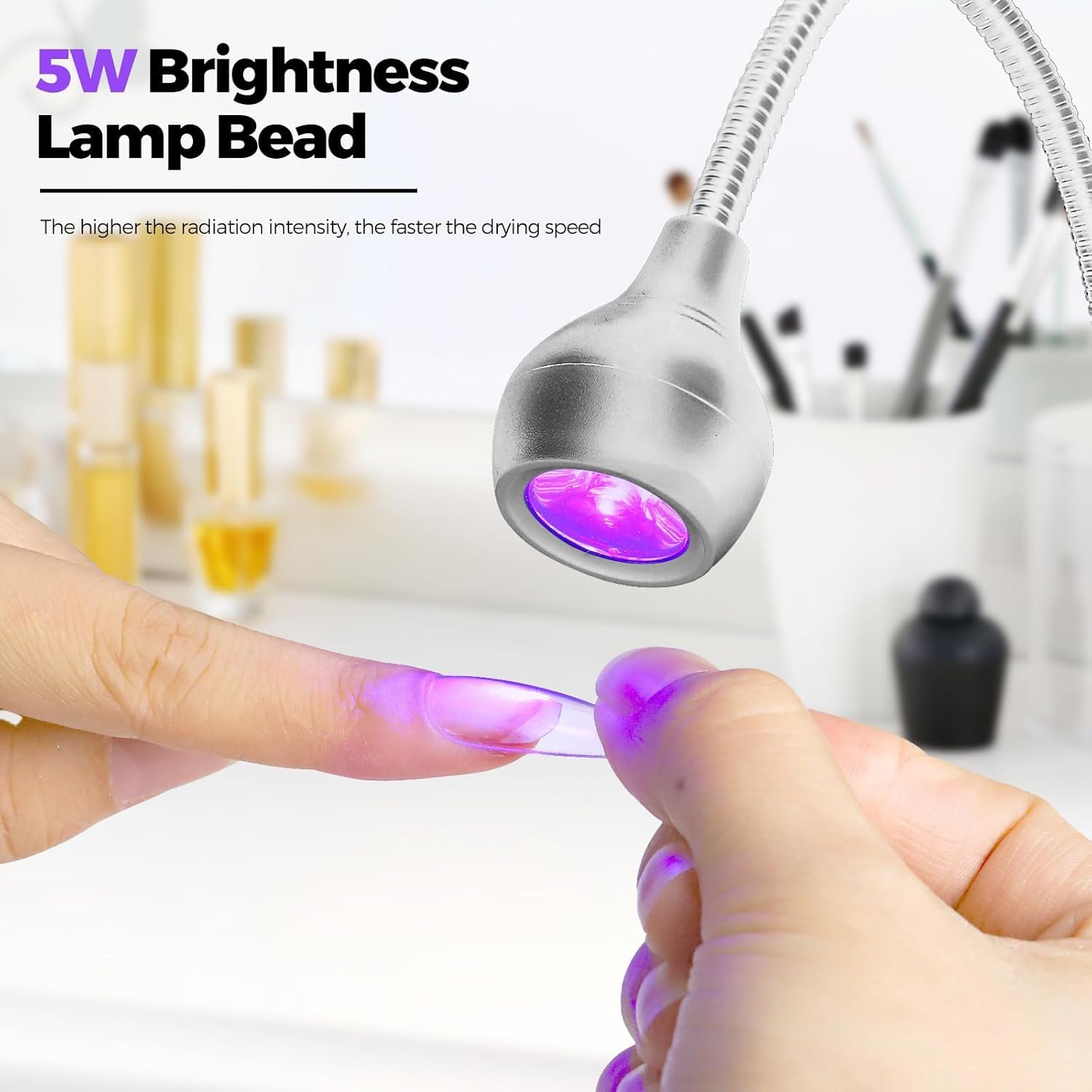 Lampada UV Led Unghie, 5W Mini Essiccatore per Unghie UV per unghie in gel lampada per colla ultravioletta professionale americana con testa rotante a 360 gradi per manicure a dita asciutte