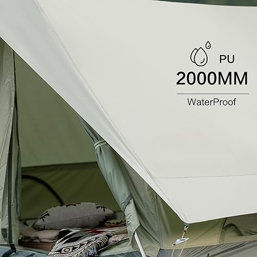 Miniatura 6 de Tienda de campaña grande de algodón para 2 a 3 personas, tienda de campaña familiar con campana, tienda de campaña tipo pirámide impermeable, UV50+