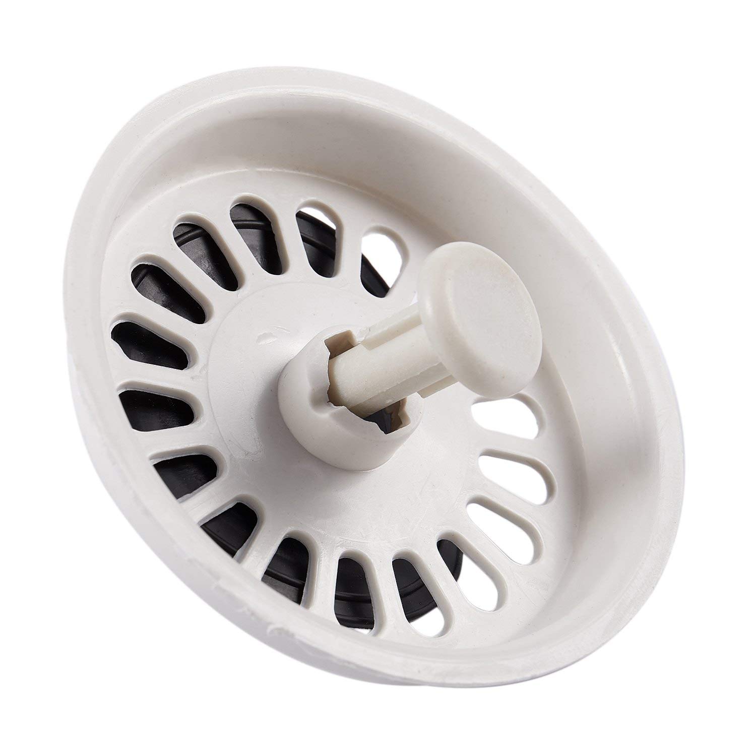 Luntus White Food Waste Stopper Spin Lock Sink Drain Strainer 3.1" Dia Black Plastic