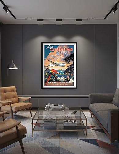 Miniatura 7 de Póster de viaje de aerolínea vintage de Mark Von Arenburg c.1940s, cartel de metal vintage con texto en inglés "Fly to the Caribbean by Clipper" (8
