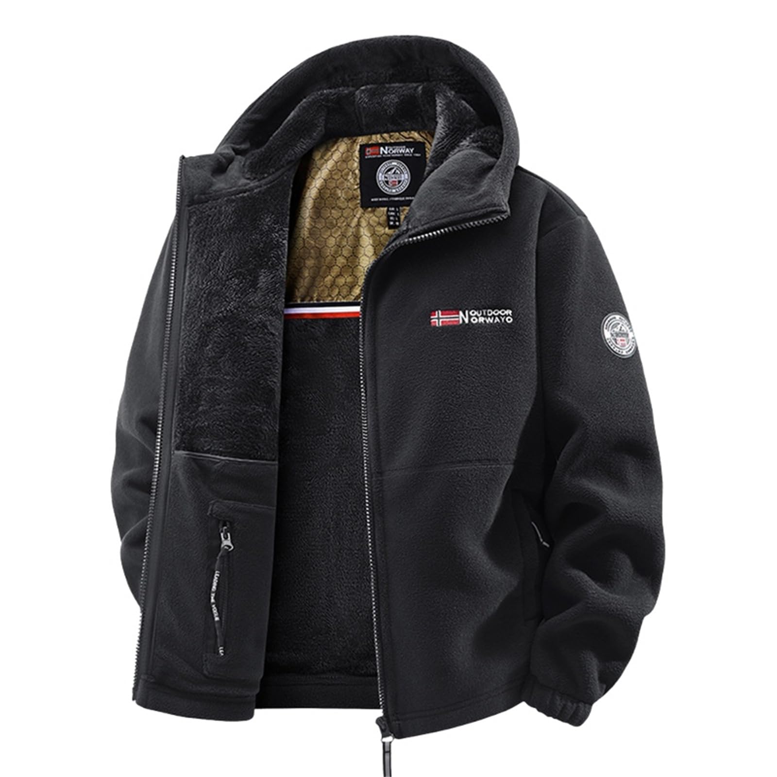 Doppellagige Fleece-Kapuzenjacke, unisex, ultra-warme Sherpa-Jacke, Herren-Jacke mit durchgehendem Reißverschluss, taktischer Mantel, Sherpajacke mit Taschen