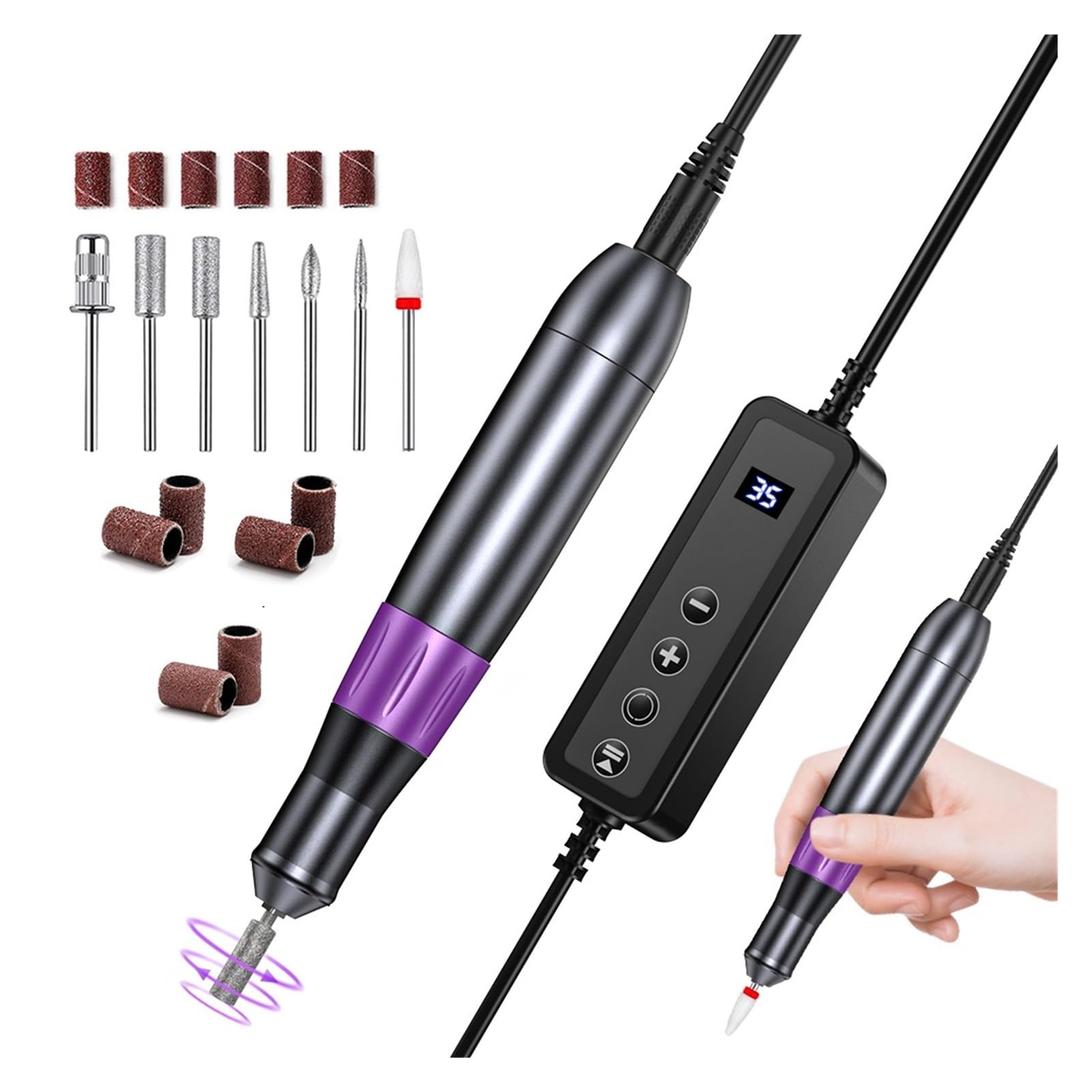 Wiertarka Do Paznokci, Beaulush 35000RPM elektryczna wiertarka do paznokci, profesjonalna maszyna do manicure, szlifierka do paznokci, zestaw frezów, narzędzie do salonu do usuwania żelu Profesjonalne