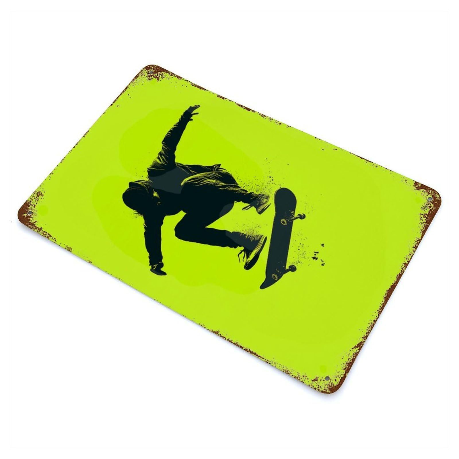 Skater Silhouette – Neon Green Urban Trick Decorative Tin Sign 11.8"x7.9", for Bistro, Counter And Cafe Decor, Novelty Wall Decor