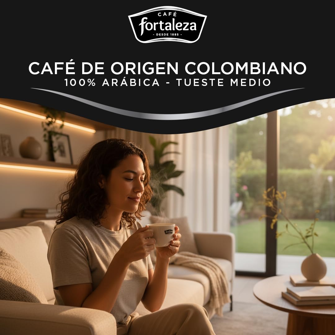 CAFÉ FORTALEZA Café Molido de Colombia 100% Arábica Pack 250g x 8 - Total 2 Kg – Café Colombiano con Suavidad y Aroma Floral - Molido con Matices Herbales - Café Suave para Cafetera Filtro o Italiana