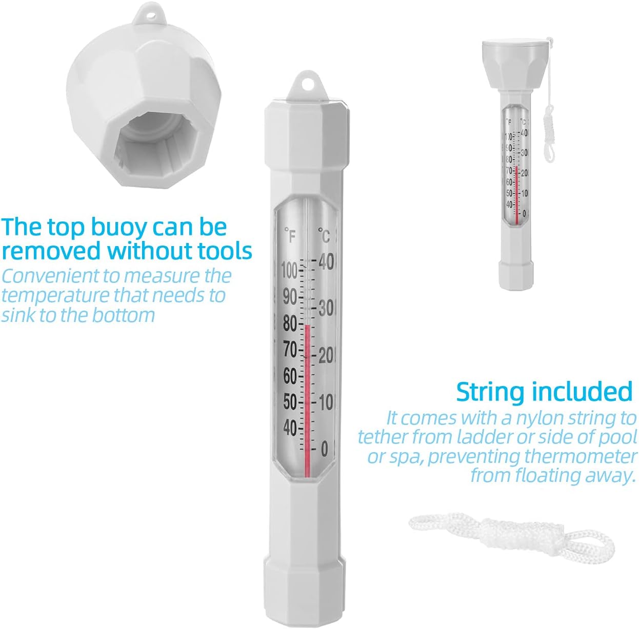 ANTOBLE Pool Thermometer Floating Easy to Read Large Display with String Water Temperature Thermometers for Swimming Pool Spa Hot Tub Fish Pond