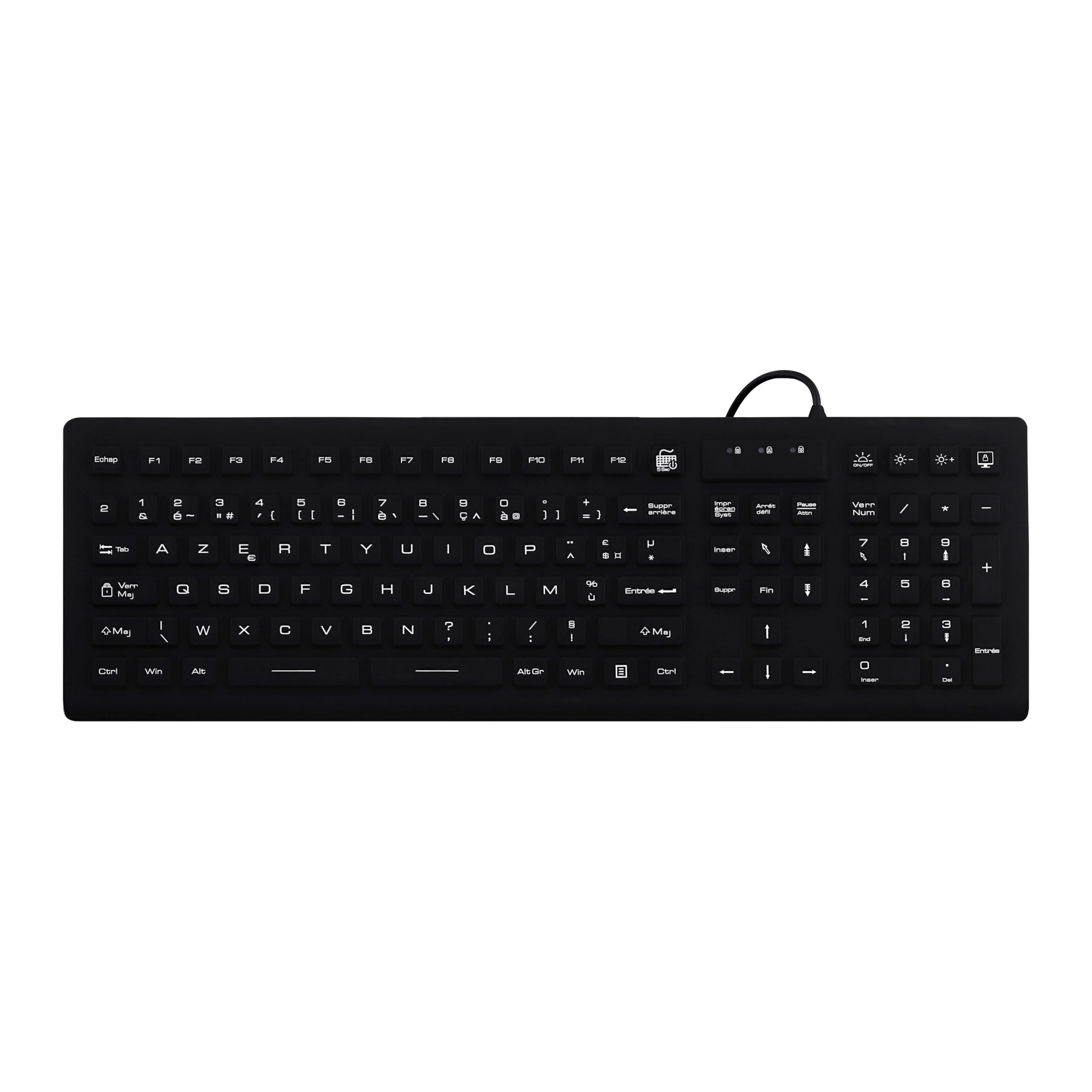 T'nB - Clavier Filaire Médical 100% Etanche certifié IP68, Résiste à l'eau et à la Poussière, Rétroéclairé, Layout Français AZERTY, Revêtement Silicone Facilement Nettoyable, Antibactérien- Noir