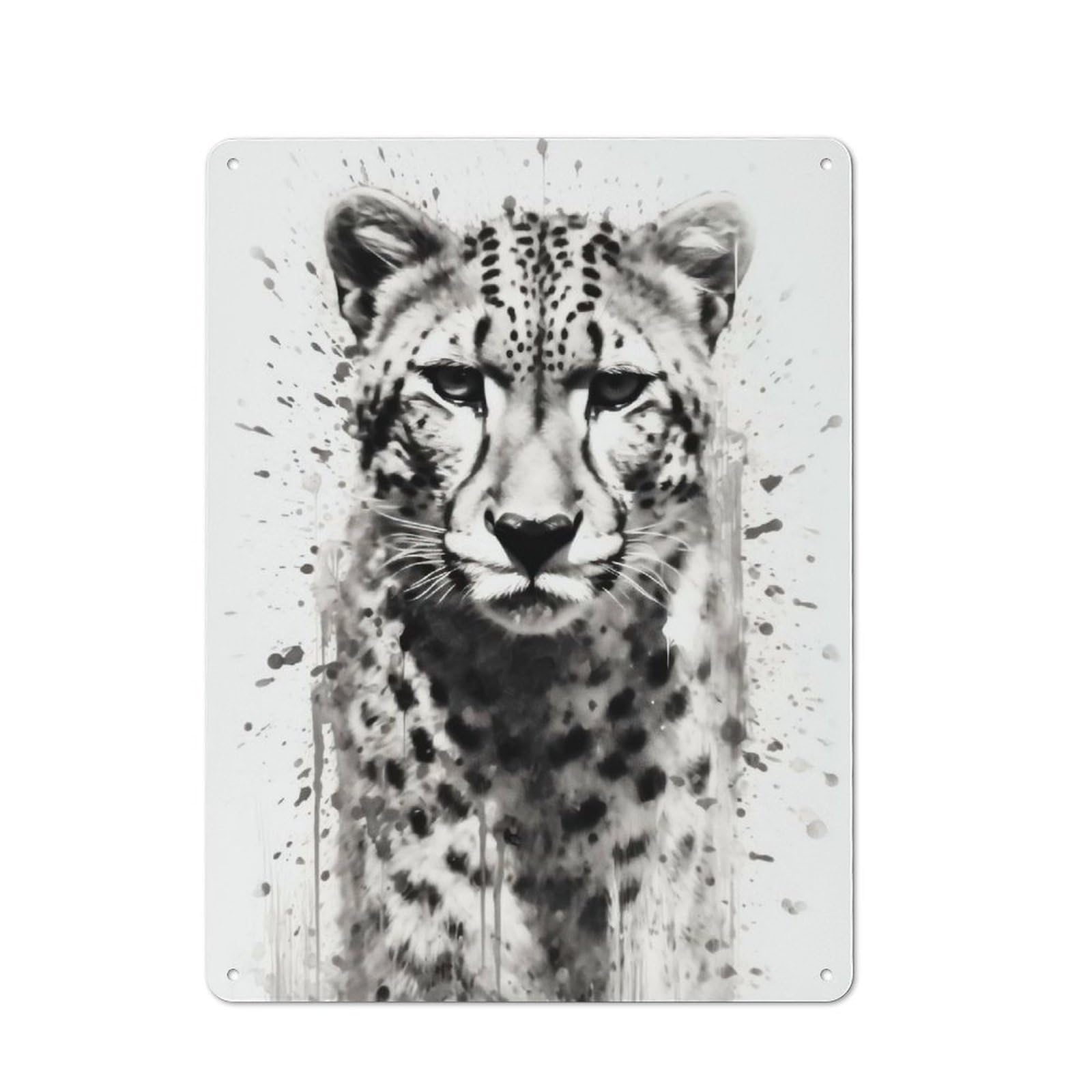 Junmoney Cheetah Jungle Elegance Metal Wall Sign 40X30cm Featuring For Home Bar Wall, For Themed Interiors In Home Bars And Entertaining Spaces