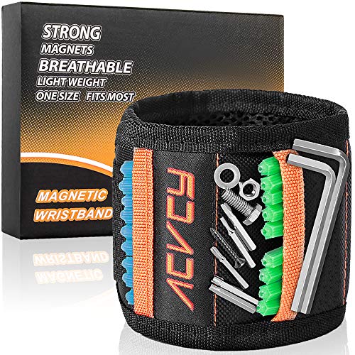 Magnetic Wristband Tools Gift for Father Dad Husband Boyfriend Men, ACVCY Magnetic Belts with 15 Magnets for Holding Screws, Nails, Drill Bits