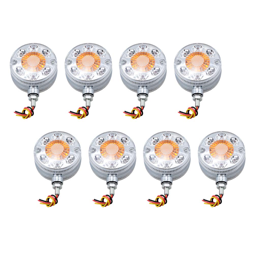 8PCS 3 inch Round Double Face Red/Amber 24 LED Turn Tail Stop Light Stud Mount 24V Sealed Compatible with Peterbilt FREIGHTLINER KENWORTH