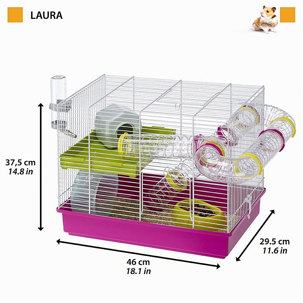 Ferplast Laura - Jaula para hámster - Hábitat Interactivo multinivel con Sistema de túnel, Accesorios incluidos, Base Transparente, 46 x 29,5 x 37,5 cm, Color Blanco