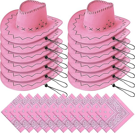 MALLOOM Lot de 24 Chapeau de cowboy western, accessoires de déguisement, ensemble bandana à motifs cachemire, chapeaux de cowgirl en gros pour femmes et hommes, déguisements et fêtes (Rose)