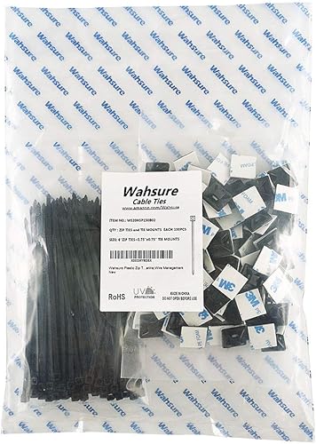 Miniatura 7 de Strong Self Adhesive Wire Clips Cable Zip Tie Mounts 34" with 6 Inch Zipties Black UV Protection Outdoor 100 Pcs,Sticky Wire Fasteners Cable Guide