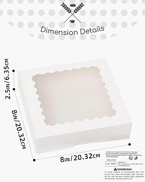 Gcardist Auto-pop Up White 20.3x20.3x6.4cm 12Pcs Cookie Box with Window Pastry Macaron Bakery Box For Packaging (8x8x2.5 inch)