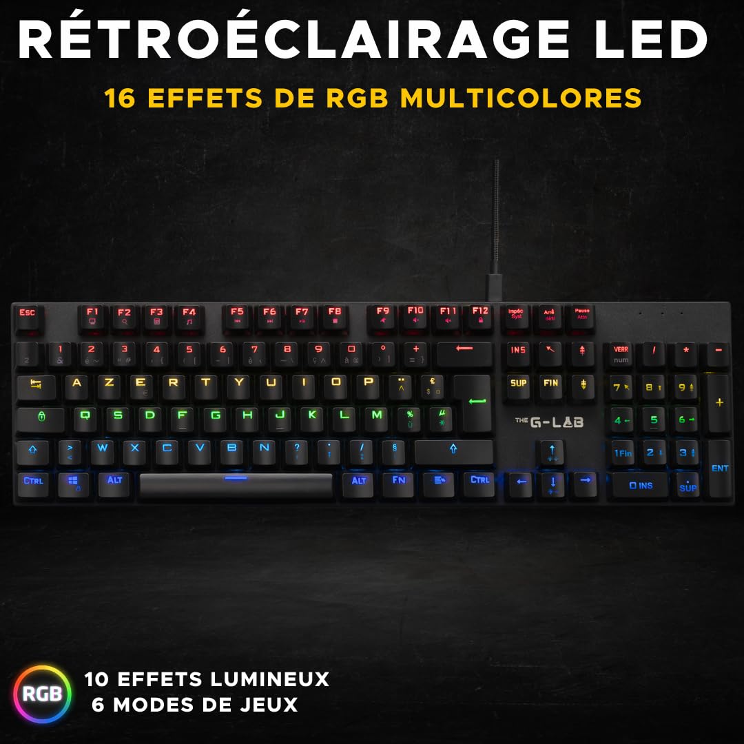 The G-Lab Keyz Carbon Ex - Clavier Mécanique Azerty Switch Bleu - Clavier Gaming Rétroéclairage LED RGB, Anti-ghosting Total, 12 Touches multimedias - PC/PS5/Xbox - New (Keyz Carbon Ex)