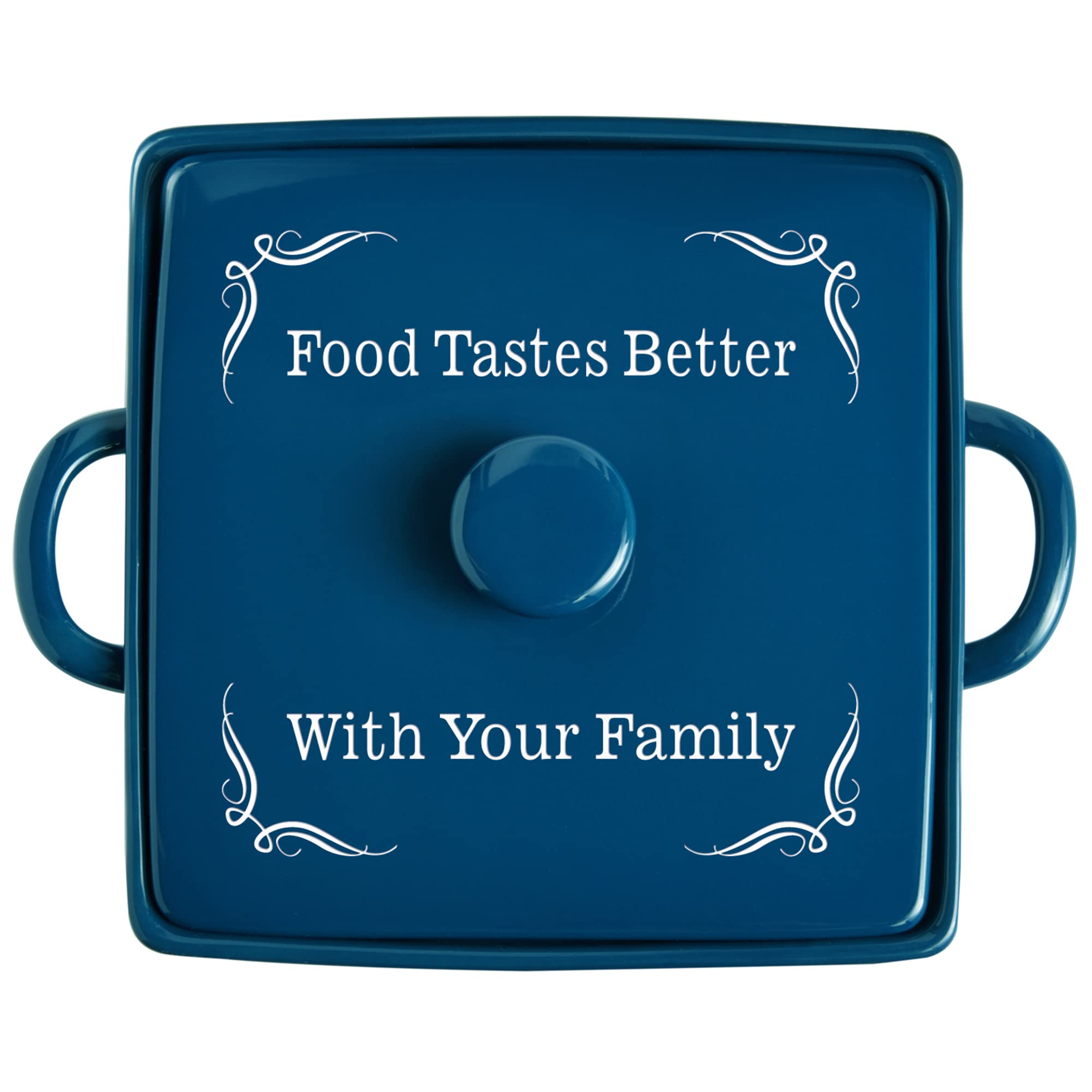 Let's Make Memories Personalized Square Stoneware Casserole Dish - Any Message - Navy