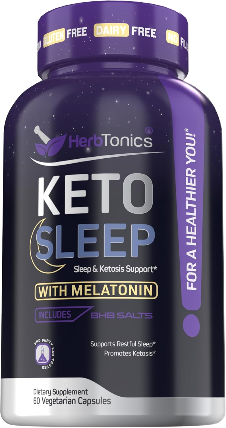 Herbtonics Keto Sleep Support | Night-Time Burner & Sleep Aid | with Melatonin 5mg, BHB Salts & L-Theanine | Restful Sleep & Weight Management Formula for Women & Men | 60 Vegan Capsules