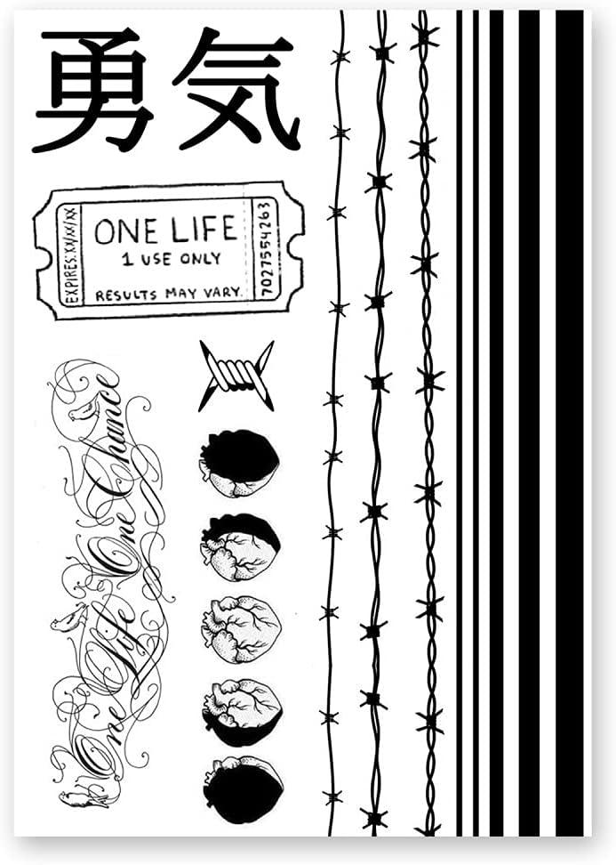 AWAKEN Tattos Semi-permanent Stickers Temporary Juice Tattoo Pack 3 sheets Design Unisex Kanji Japanese Eye Providence Emoji Arm (SET 5) - Image 5