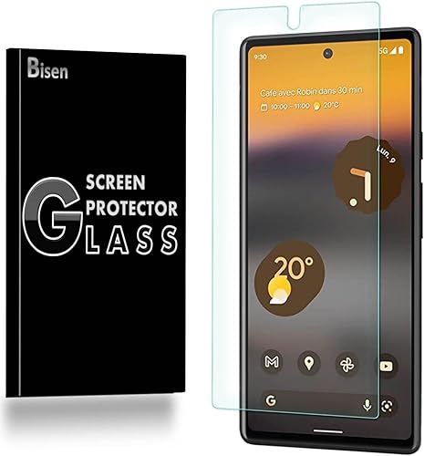 Paquete de 2 protectores de pantalla BISEN apto para Google Pixel 6a (2022), vidrio templado, transparente HD, antiarañazos