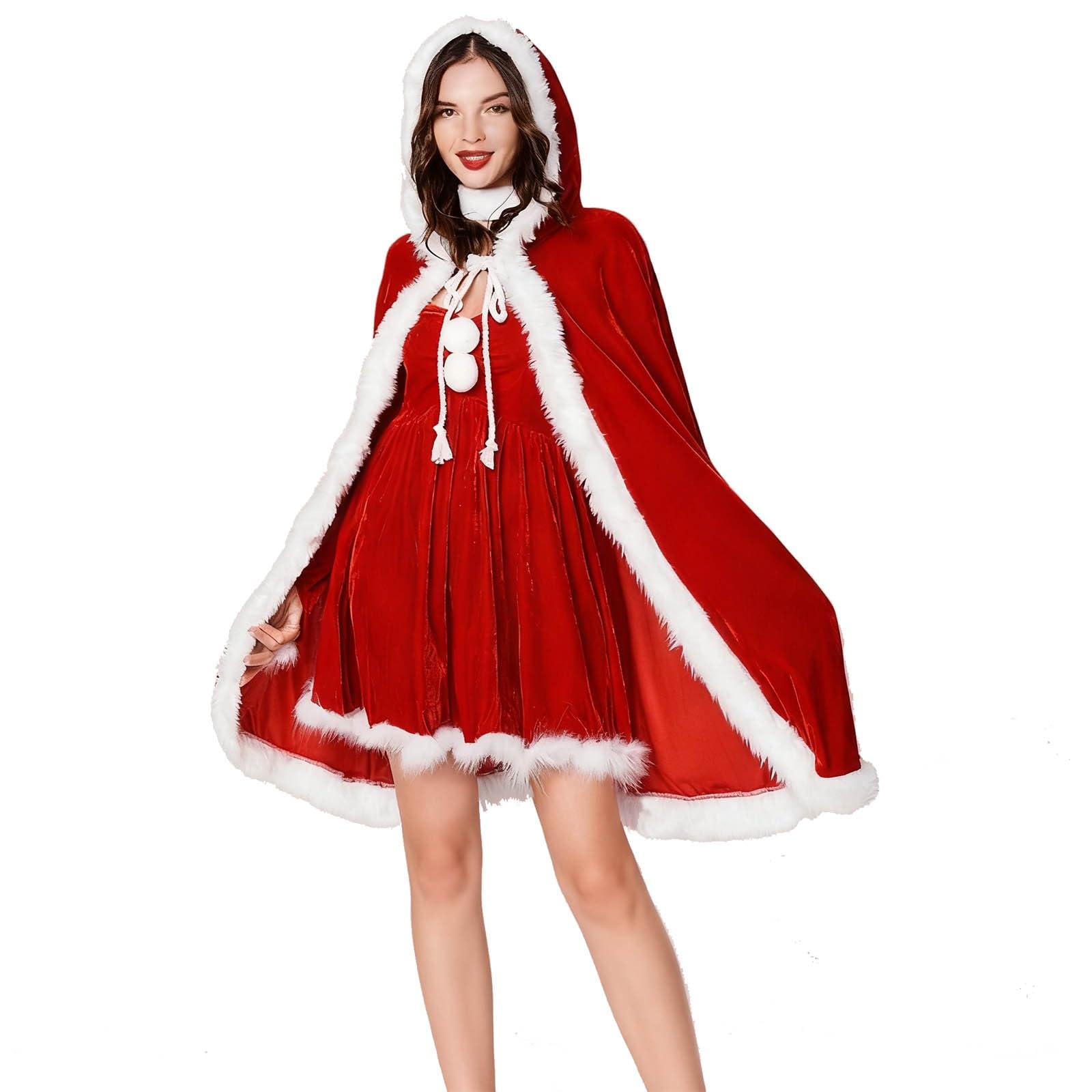 Vestido de Navidad, vestido de Papá Noel, vestido de Navidad, mini vestidos, casual, con volantes y cinturón de Papá Noel