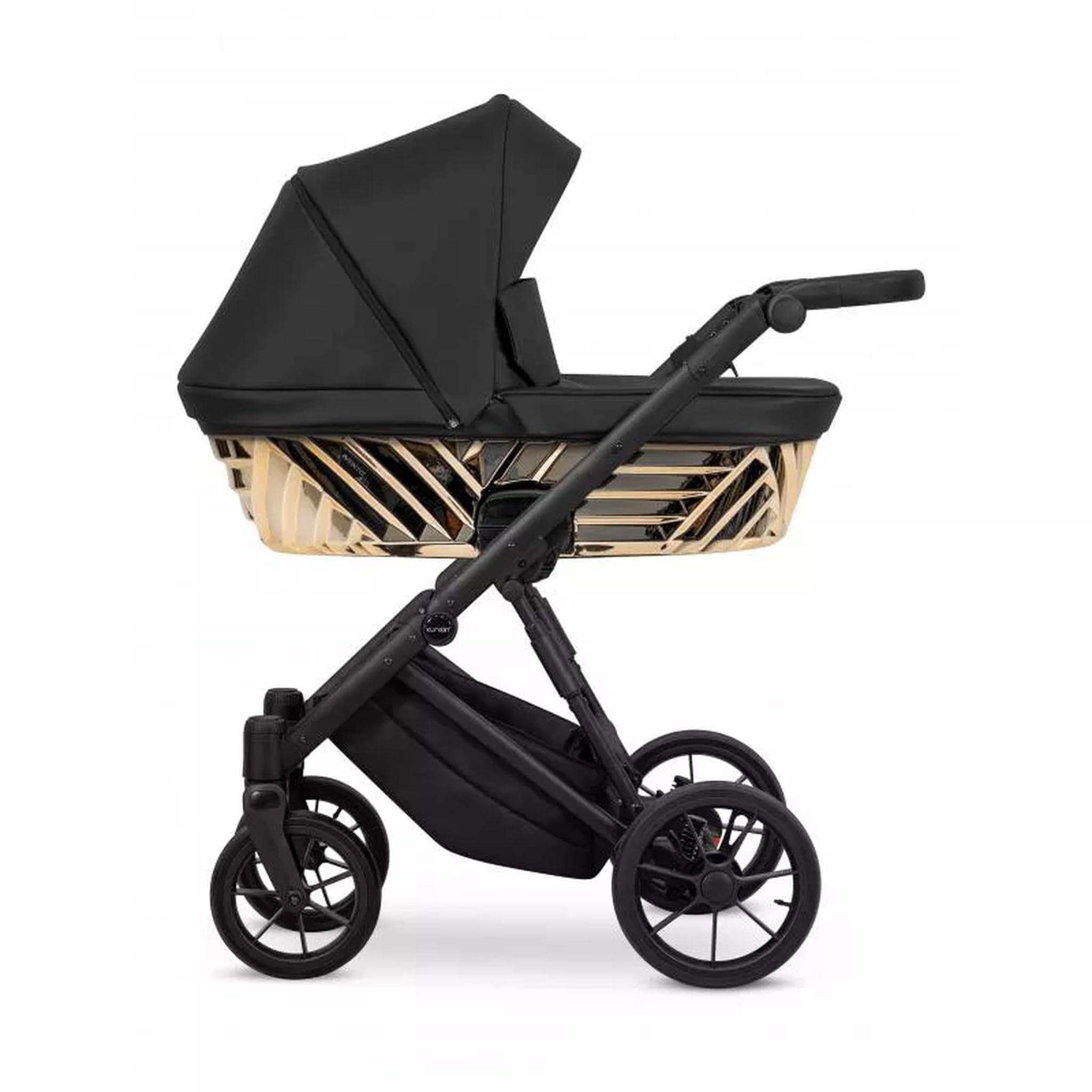 Kunert Ivento Glam Poussette 2 en 1 en cuir écologique avec cadre noir, siège sport inclus (noir)