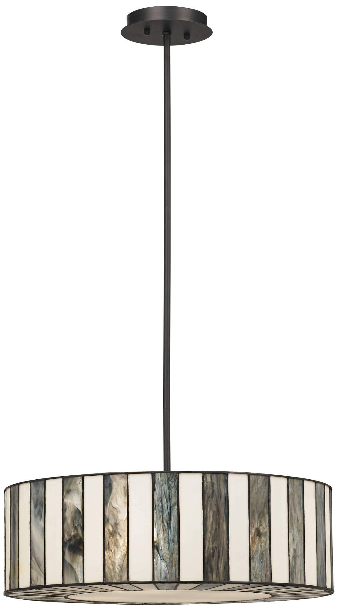 Robert Louis Tiffany Black Tiffany Style Drum Pendant Chandelier 20" Wide Black White Striped Art Glass 4-Light Fixture for Dining Room House Foyer Kitchen Island Entryway Bedroom Living Room