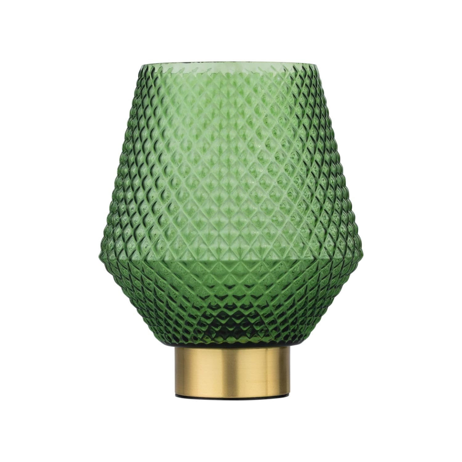firstchoicelighting Battery Operated Table Lamp or Bedside Light, Satin Brass with Green Textured Glass, 2W S14 Bulb Included, 20cm Height