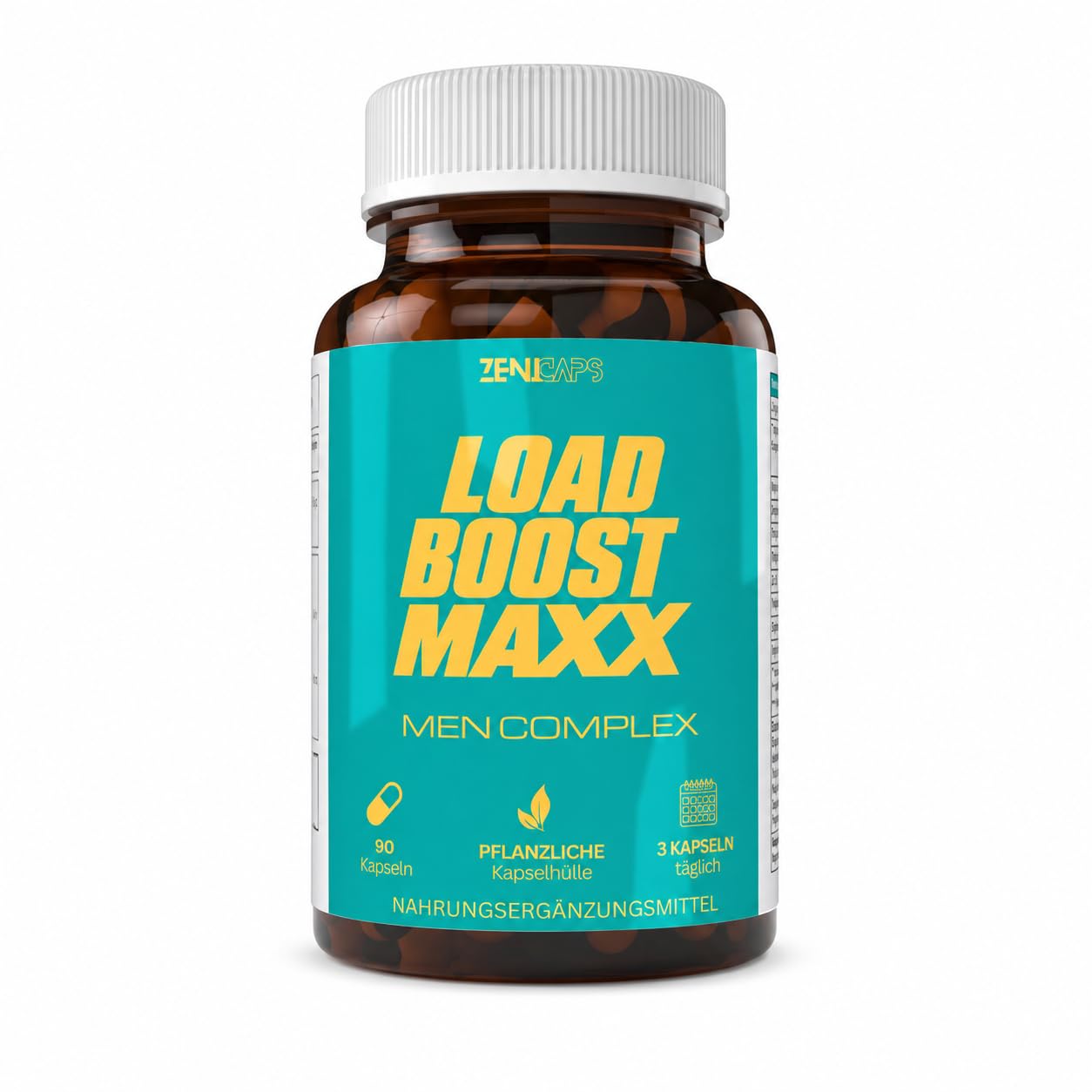 Load Boost Maxx Men Complex Kapseln – mit L-Arginin, Maca, Tribulus, Ashwagandha, Ginseng, Zink, Selen, Magnesium, B6 & B12 – 90 vegane Kapseln, 3 täglich