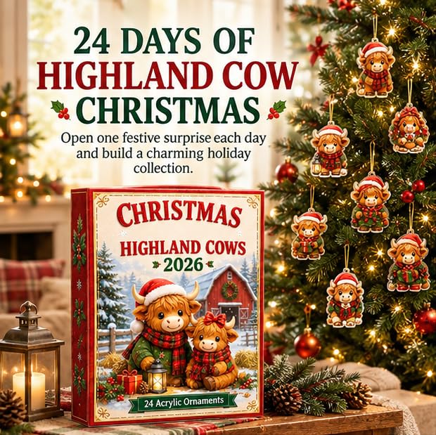 Highland Cow Christmas Advent Calendar 2026 24 Acrylic Ornaments, Red - image 3