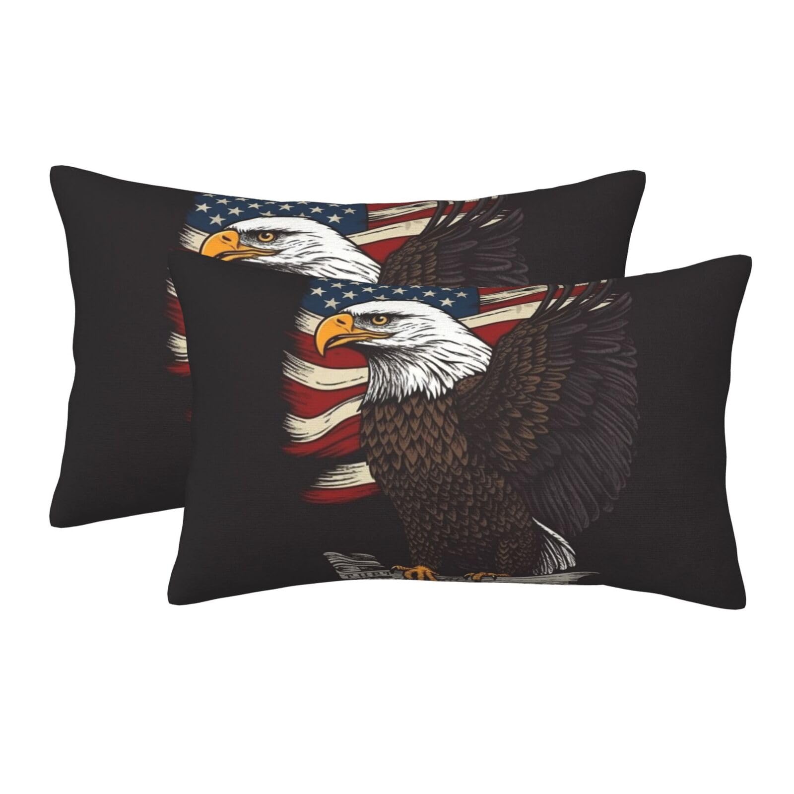 2 Pack Pillow Cases with Hidden Zipper, Soft Breathable Pillow Covers for Hair and Skin, USA Patriotic Eagle with American Flag Pillowcases 20"x30" Bed Pillow Protectors Cover for Sleeping Gifts