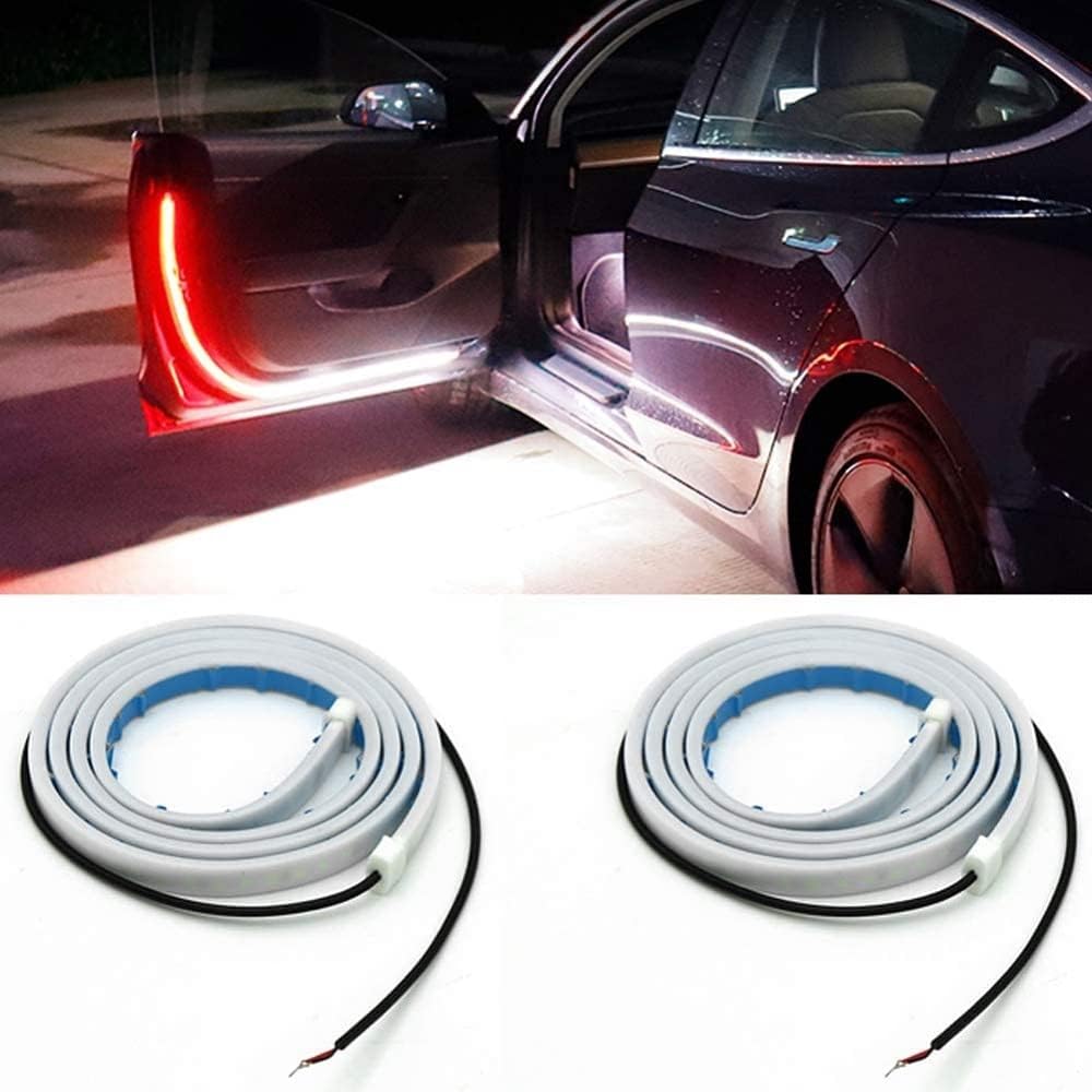 2 Pieces Car Door Opening Warning Lights 144 LED Strobe Flashing Anti Rear-end Collision Safety Lamps Welcome Flash light (RED & ICE BLUE, Pack Of 4)