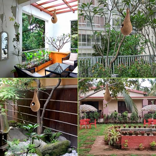 Image of Handwoven Coir Bird Nest - Natural Hanging Birdhouse for Sparrows, Finches, Java Sparrows & Other Small Birds, Ideal for Gardens, Balconies & Trees, (Pair of 2)(* 4 pcs)