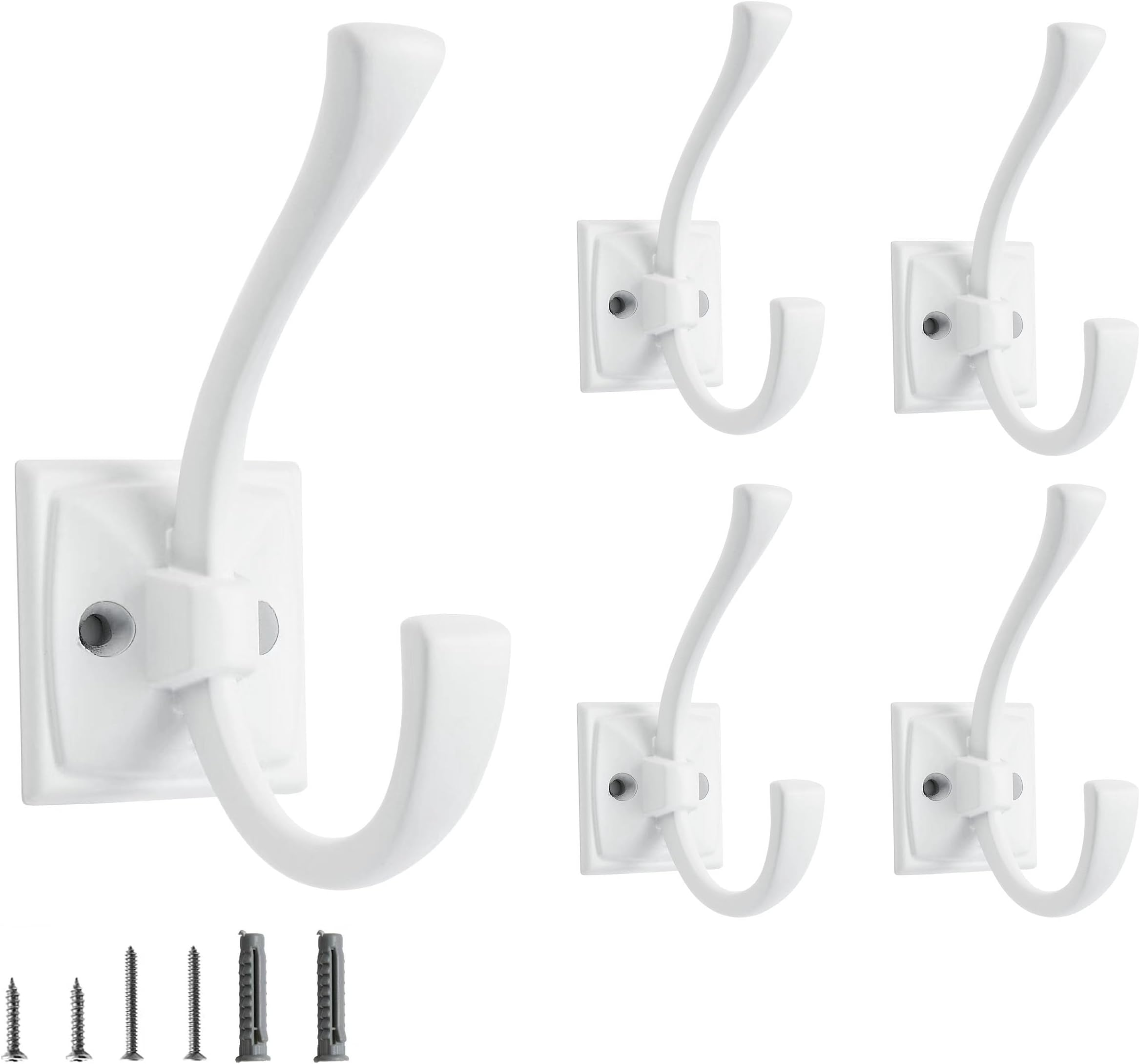 Sponsored Ad - CABDM 5 Pack Decorative Heavy Duty Towel Hooks for Hanging Robe Double White Coat Hooks Wall Mounted with Screws for Key, Towel, Bags, Cup, Hat
