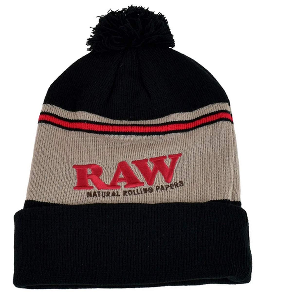 RAW Rolling Papers Pom Pom Knitted Hat - Black - One Size